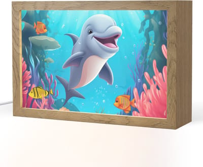 Nachtlampje 30x20 cm - Kinder lampje - Dolfijn - Zeedieren - Onderwater - Kinderen - Meisjes - Tafellamp kinderkamer - Slaapkamer lamp - Bedlamp kinderen - Kinderlampje stopcontact - Wandlamp babykamer - Nachtlampjes