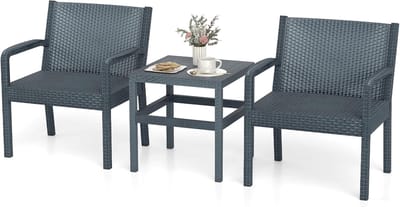 KOMFOTTEU Tuinset tuinmeubelset, balkonmeubelen, terrasmeubel, outdoor, weerbestendig, van PP, balkonset 2 personen, balkonmeubelset 3-delig, 2 stoelen en tafel, tuinzitgroep, meubelsets