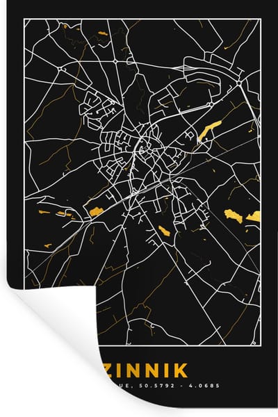 Muurstickers - Sticker Folie - Zinnik - Goud - Stadskaart - Kaart - Plattegrond - 20x30 cm - Plakfolie - Muurstickers Kinderkamer - Zelfklevend Behang - Zelfklevend behangpapier - Stickerfolie