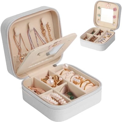 Dailygoods- Sieradendoos Reizen - Kleine Sieraden Opbergkoffer - Juwelenkistje - Sieraden Organizer - Drie Lagen - Spiegel - Juwelendoos