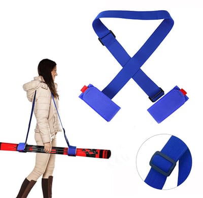 Ski harnas - Ski schouderband - Ski binding - Ski board schouderband - Verstelbare ski schouderband - Ski stok band - Nylon binding - 5*48*120CM - Ski-uitrusting - Geschikt voor buitensporten, ski's, volwassenen en kinderen - Blauw, wit