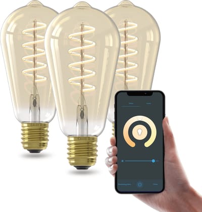 Calex Slimme LED Lamp - Set van 3 stuks - E27 - Wifi Verlichting - Spiraal Filament - ST64 - Smart Lichtbron Goud - Dimbaar - Warm Wit licht - 7W