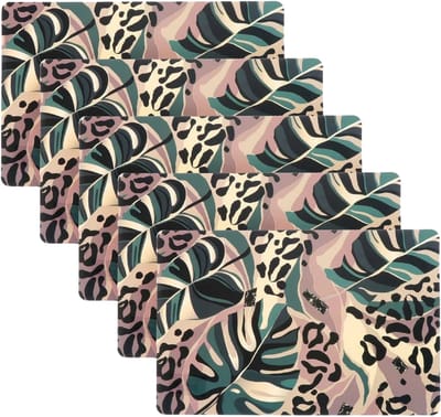 Unique Living Placemat Jungle - 10x - Monstera bladeren - 44 x 28 cm - tafeldecoratie - panterprint