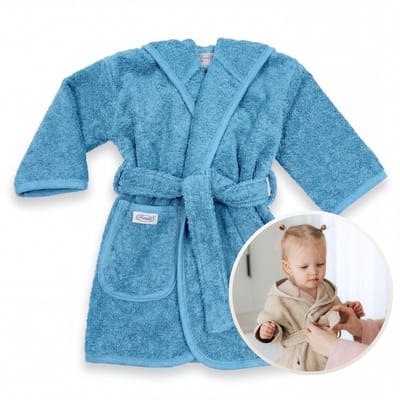 Funnies Badjas Blauw 1-2 Jaar Baby Badjas, Badjas Kinderen, Peuterbadjas - 100% Katoenen Badstof - Zacht en Absorberend - Perfect na Zwemmen, Douchen of Badderen - Ideaal als Cadeau voor Baby’s en Kinderen
