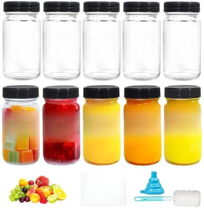Famanu - Set van 10 glazen shotflessen 60 ml met trechter en etiketten, herbruikbare mini-flesjes voor drank – Transparant