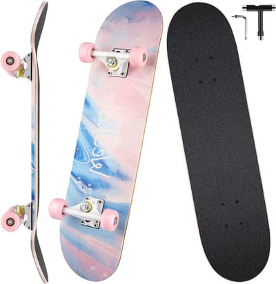 Skateboard beginners - Complete rolplank - Straat en park - 7-laags esdoorn dek - 70 x 20 cm - Esdoornroze