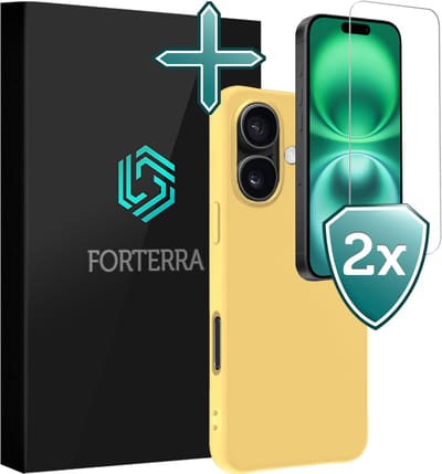 Hoesje Met 2x Screenprotector - Geschikt voor Apple iPhone 16 - Sterk & Shockproof - Telefoon Hoes - Back Cover - Siliconen Case - Geel