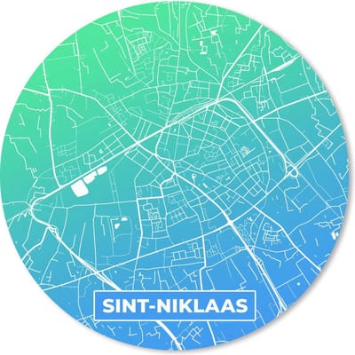 Muismat rond 20x20 cm - Mousepad Stadskaart - Sint-Niklaas - België - Blauw - Ronde muismatten