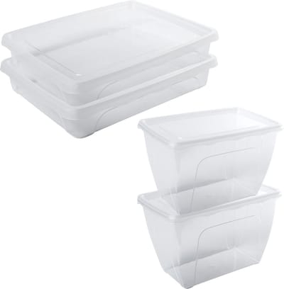 4x Voorraad/vershoudbakjes hoog/diep 1,5 en laag 1,5 liter transparant plastic/kunststof - 18 x 12 x 12 cm - 24 x 20 x 5 cm - Vienna - Vershouddoos bakje - Mealprep - Maaltijden bewaren