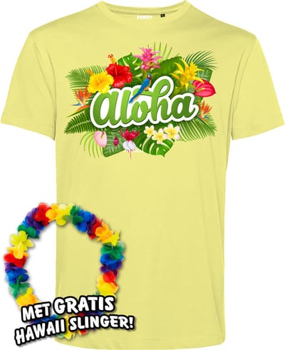 T-shirt Aloha | Toppers in Concert 2024 | Club Tropicana | Hawaii Shirt | Ibiza Kleding | Lichtgeel | maat XS