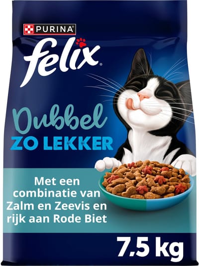 Felix Dubbel Zo Lekker - Kattenvoer droogvoer - Mix van vis - 7.5kg