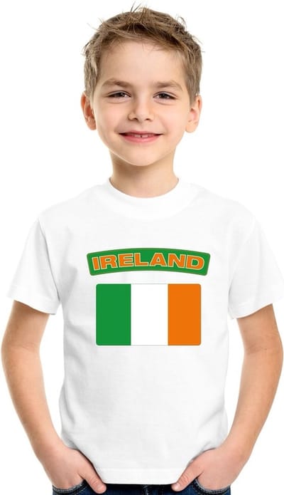 Supporters kleding - t-shirt van vlag Ierland - wit - voor kinderen - korte mouwen - sport 110/116