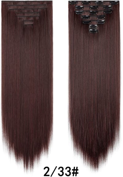 Pruik - Haarverlenging met 16 clips, haarclip, vervangende pruik - Pruik van synthetische vezels met clips - 60 cm -5.2M33#