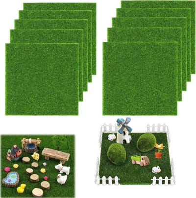 Kunstgras Tegels - Miniatuur Grasmat - Diorama Bouwen - Weerbestendig Materiaal - 15x15 cm - Groen