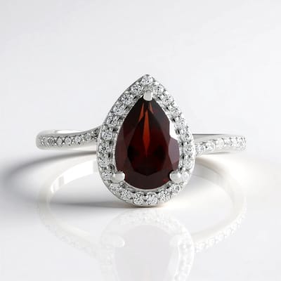 Cavill - 925 Sterling Zilver Ring - Platina Verguld - Mozambique Granaat 1 511 ct Peervorm - 37 Tanzanische Zirkon 0 253 ct - Elegant Luxe