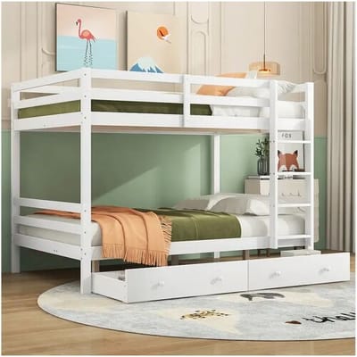 Merax Stapelbed 140 x 200 cm met 2 grote lades - leuning en trap - MDF hout - wit