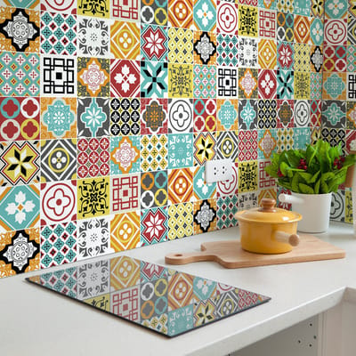 Zelfklevende tegelmuurstickers voor keuken en badkamer - 30 NINOS cementtegelstickers - 30 stickers 20x20cm