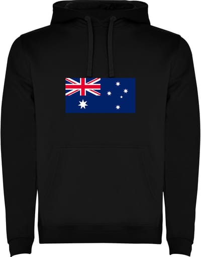 Zwarte unisex hoodie met Wereldse vlaggen het land Australie merk Roly maat M