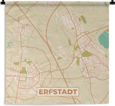 Wandkleed - Wanddoek - Erfstadt - Stadskaart - Plattegrond - Vintage - Kaart - 180x180 cm - Wandtapijt