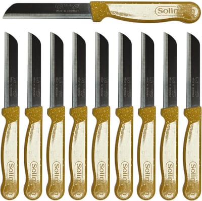 Solingen Kartelmes – Tomatenmes met Kartel – Robuust Handvat – RVS – 18,5 cm met Blade Cover – Goud Glitter – 10 Stuks