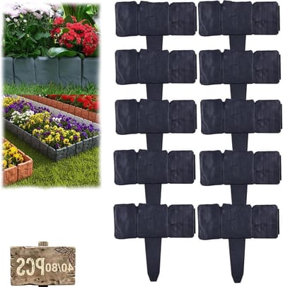 Imitatie steenrand - Tuinafscheiding flexibel - Bloembedden afbakenen - Weerbestendig kunststof - 40 stuks - Zwart