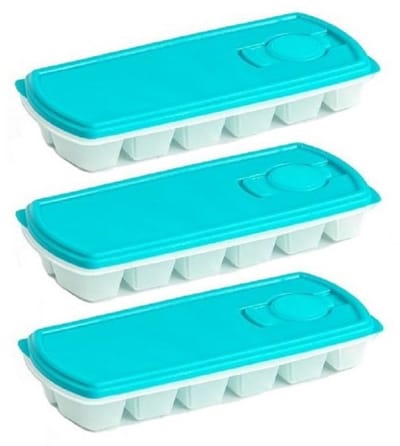 PlasticForte IJsblokjesvorm met deksel - 3x - 12 ijsklontjes - kunststof - lichtblauw