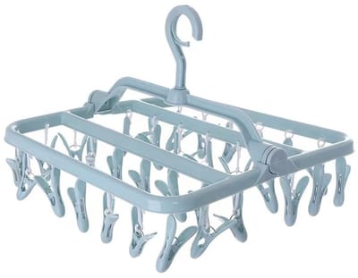VT Goods - Hangende wasdroger - Wasknijpers - Duurzaam design - Blauw - Kledinghanger - Ideaal voor ondergoed en babykleding - Inklapbaar voor eenvo...