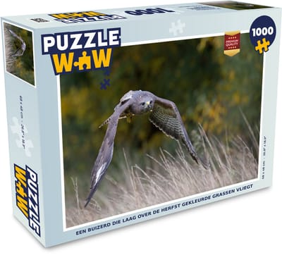 Puzzel Een buizerd die laag over de herfst gekleurde grassen vliegt - Legpuzzel - Puzzel 1000 stukjes volwassenen