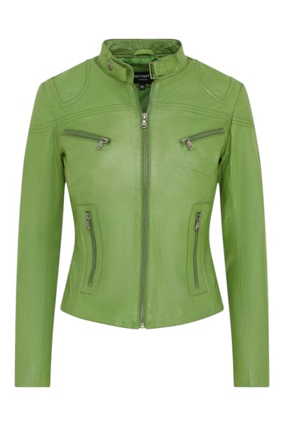 Dames Groen Slim-Fit Leren Bikerjack - Maldon