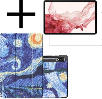 Hoes - Geschikt voor Samsung Galaxy Tab S8 - Met Screenprotector - Trifold Bookcase - Hard Cover - Hardcover Book Case - Tablet Hoesje - Sterrenhemel