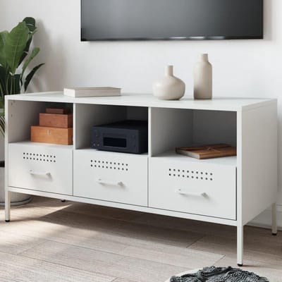 Tv-meubel - Tv-kast Dressoir - Opbergen Media - Koudgewalst Staal - 1005x39x505 cm - Wit