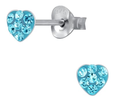 Joy|S - Zilveren petit hartje oorbellen - 4 mm - blauw kristal - kinderoorbellen