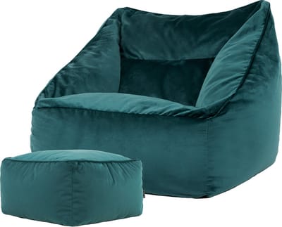 icon - Natalia XL Zitzak Fauteuil met Poef - Velours - Blauwgroen