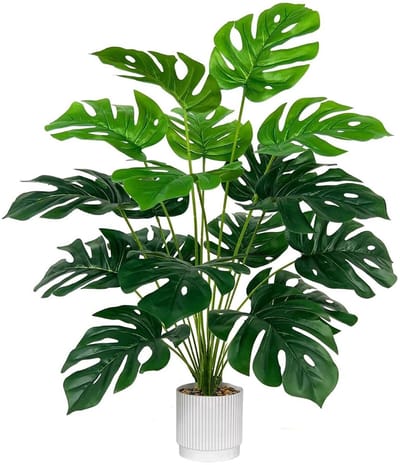 Dailygoods- Monstera Plant 81 cm - Kunstmatige Tropische Plant - Nepplanten voor Binnen/Buiten - Tafeldecoratie - 24 Bladeren - Pot inbegrepen - Nepplant