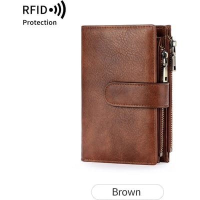 Modieuze damesportemonnee in vintage stijl met opvouwbare riem, dubbele ritssluiting, klein kaartvak, hoogwaardige luxe, draagbare clutch. brown
