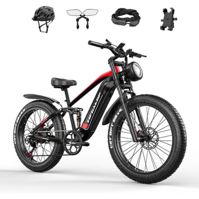 Vélo électrique TIFGALOP 26 pouces, moteur 1000W, batterie lithium amovible 48V22Ah, autonomie 45-90 km, double suspension, unisexe