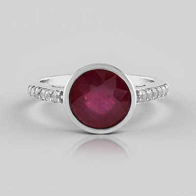 Cavill - Zilveren Ring met 2,493 ct Bemainty Robijn Rond uit Madagaskar - 925 Sterling Zilver Platina - Luxe Robijn Ring Dames met Zirkonen