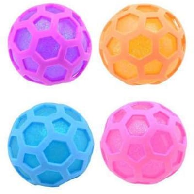 Johntoy glitter squeeze bal zeshoek speelgoed stressbal multi kleuren.