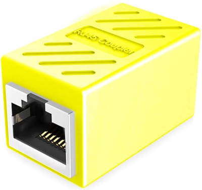 Ibley LAN netwerk internetkabel koppelstuk geel - RJ45 verlengstuk - UTP kabel koppelstuk - Ethernet female to female adapter - 10/100/1000/2500/10000 Mbps - CAT6A