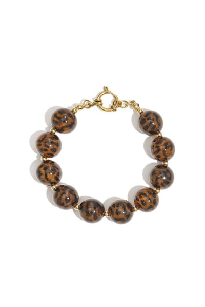 Armband - Grote Kralen - Acryl Beads - Luipaardprint - Stainless Steel
