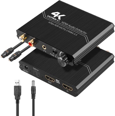 Fokelyi - Audio Converter - HDMI Audio Extractor - 4K HDMI to Optical SPDIF + 3.5mm Stereo + RCA L/R Audio Adapter Converter with Volume Control
