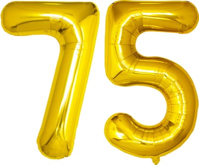 Folie Ballon Cijfer 75 Jaar Goud Verjaardag Versiering Helium Cijfer Ballonnen Feest versiering Met Rietje - 86Cm