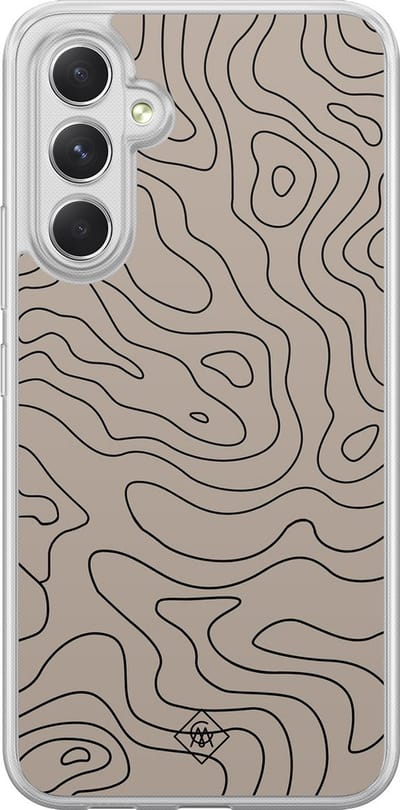 Casimoda® hoesje - Geschikt voor Samsung Galaxy A54 - Abstract Lines - 2-in-1 case - Schokbestendig - Geometrisch patroon - Verhoogde randen - Bruin/beige, Transparant