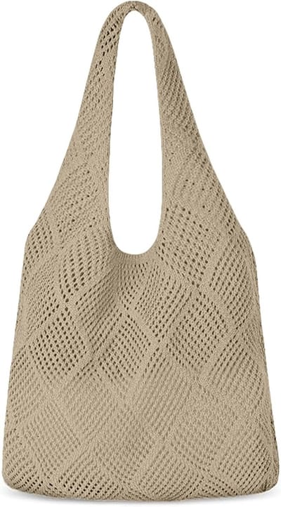 Retro Gehaakte Schoudertas voor Dames, Handgemaakte Woven Handtassen in Khaki, Mode Accessoire, Casual Tas, Trendy Dameshandtas