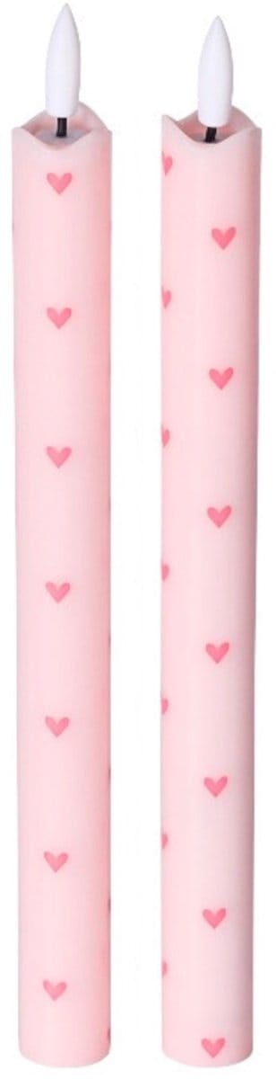 LED Dinerkaarsen Roze met Hartjes - Set van 2 - Timerfunctie - Ø2.1 x 25 cm - Werkt met Afstandsbediening - Aifcandles