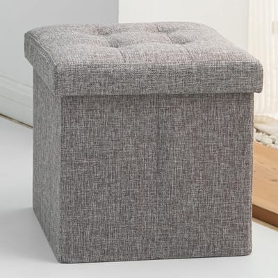 Dailygoods- Opbergdoos Opvouwbaar 30x30x30cm - Opbergdoos met Deksel - Voetbank - Extra Zitje - Schoenopberger - Grijs - Opbergkruk