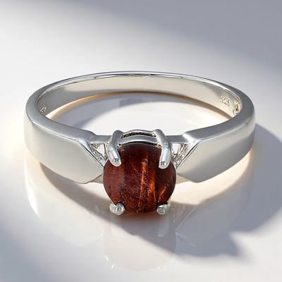 Cavill - Zilveren Ring met Rode Tijgeroog (0,64 ct) - 925 Sterling Zilver - Ronde Cabochon uit Mexico - Handgemaakte Ring met Prong Zetting