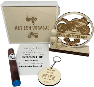 Geschenkbox wil jij mijn PETER zijn? | blauw | MOTOR | liefste peter | peter vragen | meter worden | peetoom vragen | peetoom worden | cadeau | geschenkdoos | giftbox