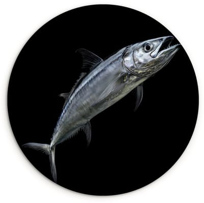 WallCircle® Wandcirkel 120x120 cm - Muurcirkel Makreel - Vis - Zwart - Muurdecoratie woonkamer - Wanddecoratie slaapkamer - Kamer decoratie accessoires - Ronde schilderijen XXL