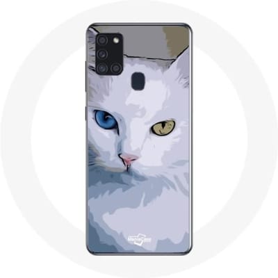 Samsung Galaxy A21S hoesje Turkse van Cat blauw oog en geel oog
